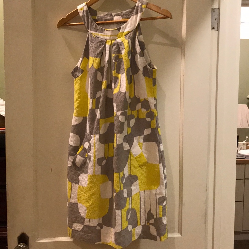 Trina Turk Mod Sleeveless dress yellow gray size 8